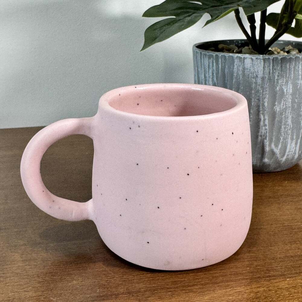 Pink Speckled Ceramic Coffee Mug Tea Cup 14 oz Stoneware Kitchen Decor